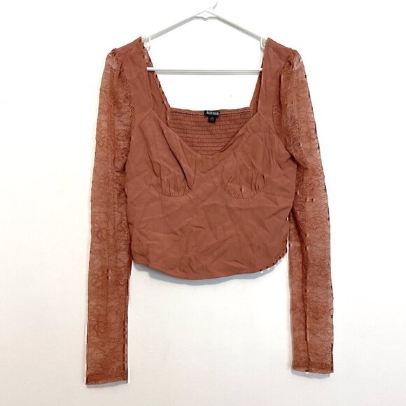 WILD FABLE Long Sleeve Lace Bustier Top Mauve Pink Brown Y2K 90s Cropped Crop M - Picture 2 of 13